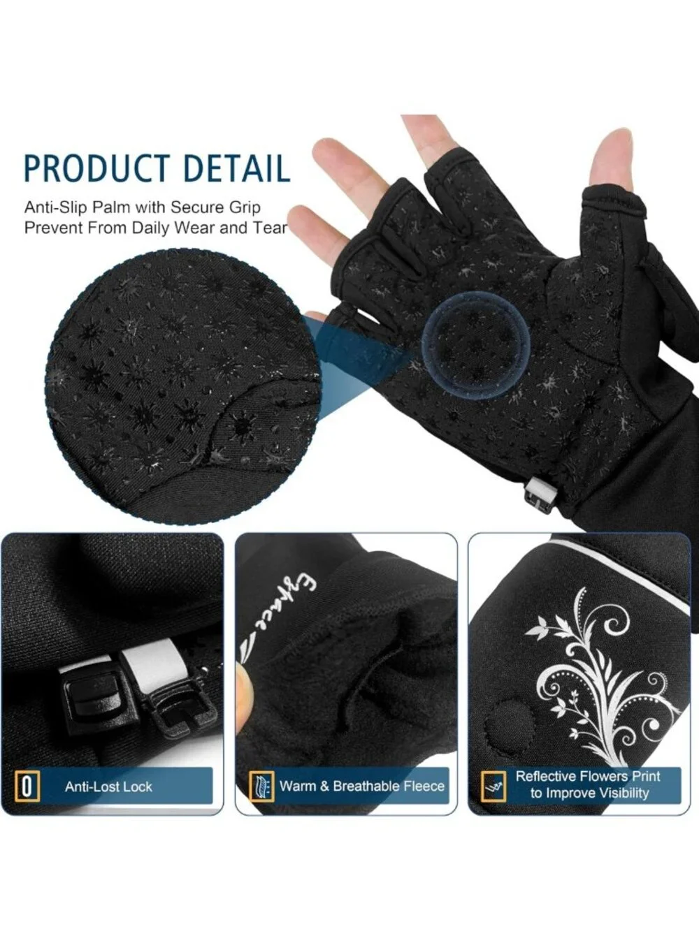 Magnetic Convertible Fingerless Running Mittens for Women | Reflective, Non-Slip